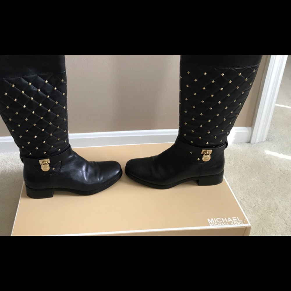 Michael Kors Quilted Studded Leather Riding Boots